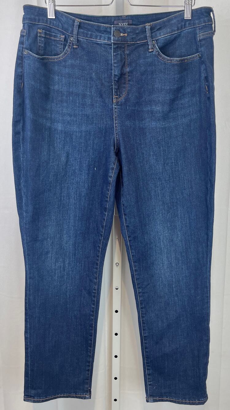 NYDJ Margot Girlfriend Cool Embrace Jeans Zip Fly High Rise Stretch Dark Blue 16